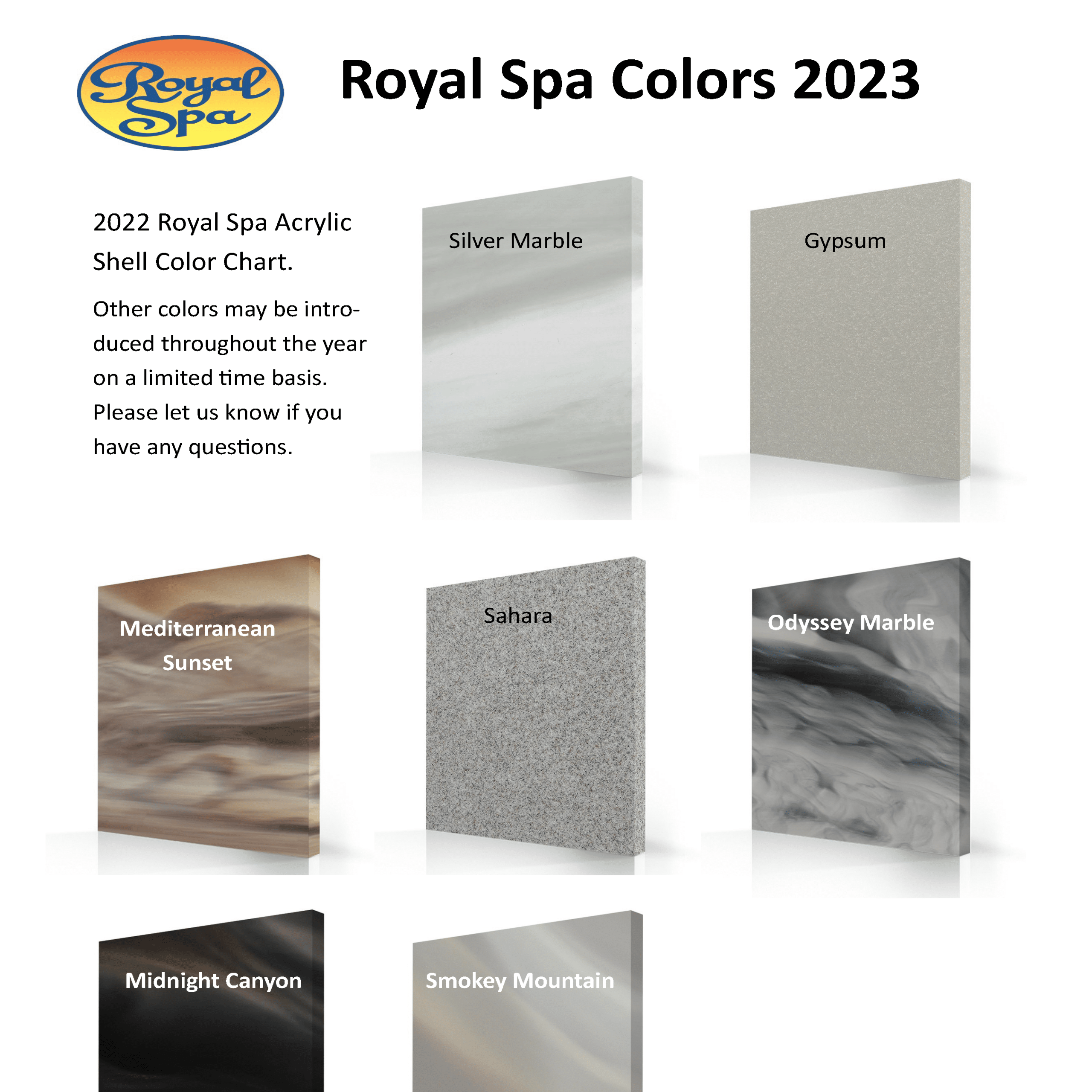 Royal Spa 2023 Color Chart