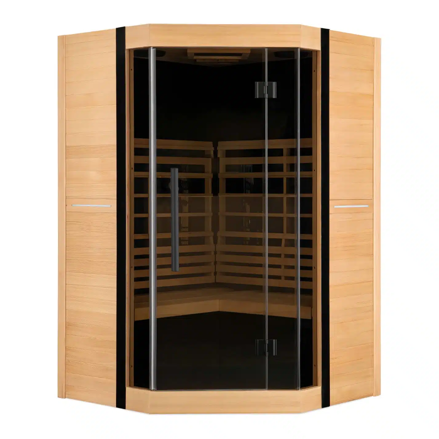 FINSAUNA Radia IR 300C sauna, corner cabin front view