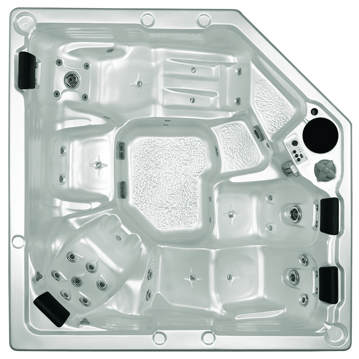 This hot tub can fit up to 6 people and comes equipped with a 7 Jet “Hot Seat” to really work on those sore muscles.